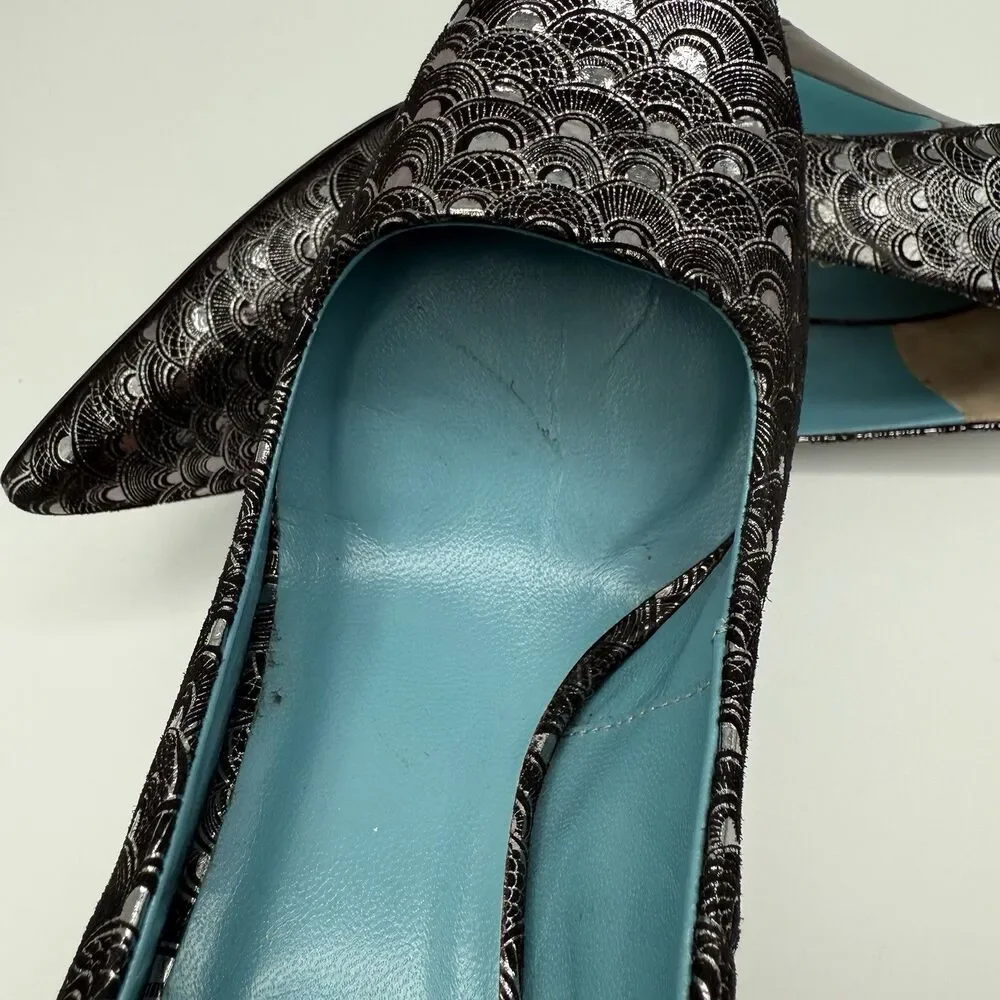 Valentina Rangoni Vintage Black Metallic Pumps 7.5M Pointed Toe Made Italy